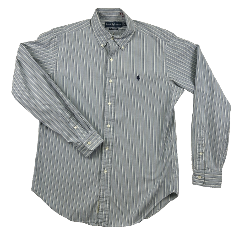 Ralph Lauren Shirt Mens Medium Classic Fit Bleecker Blue Stripe Long Sleeve